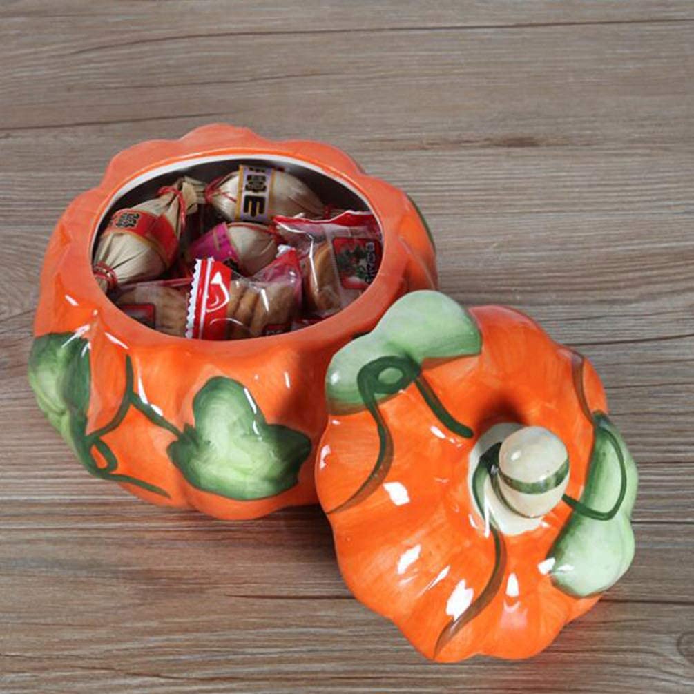 BESTonZON 2pièces Récipients Céramique Forme De Citrouille Avec Couvercle Pots De Stockage Pour Cookies Et Aliments Pour Cuisine Bureau
