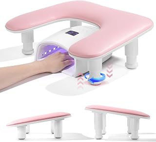 Quaferen 2nd Gen U-Shaped Height Adjustable Nail Arm Rest - Pink PU Leather Manicure Stand for Acrylic Nails & Techs