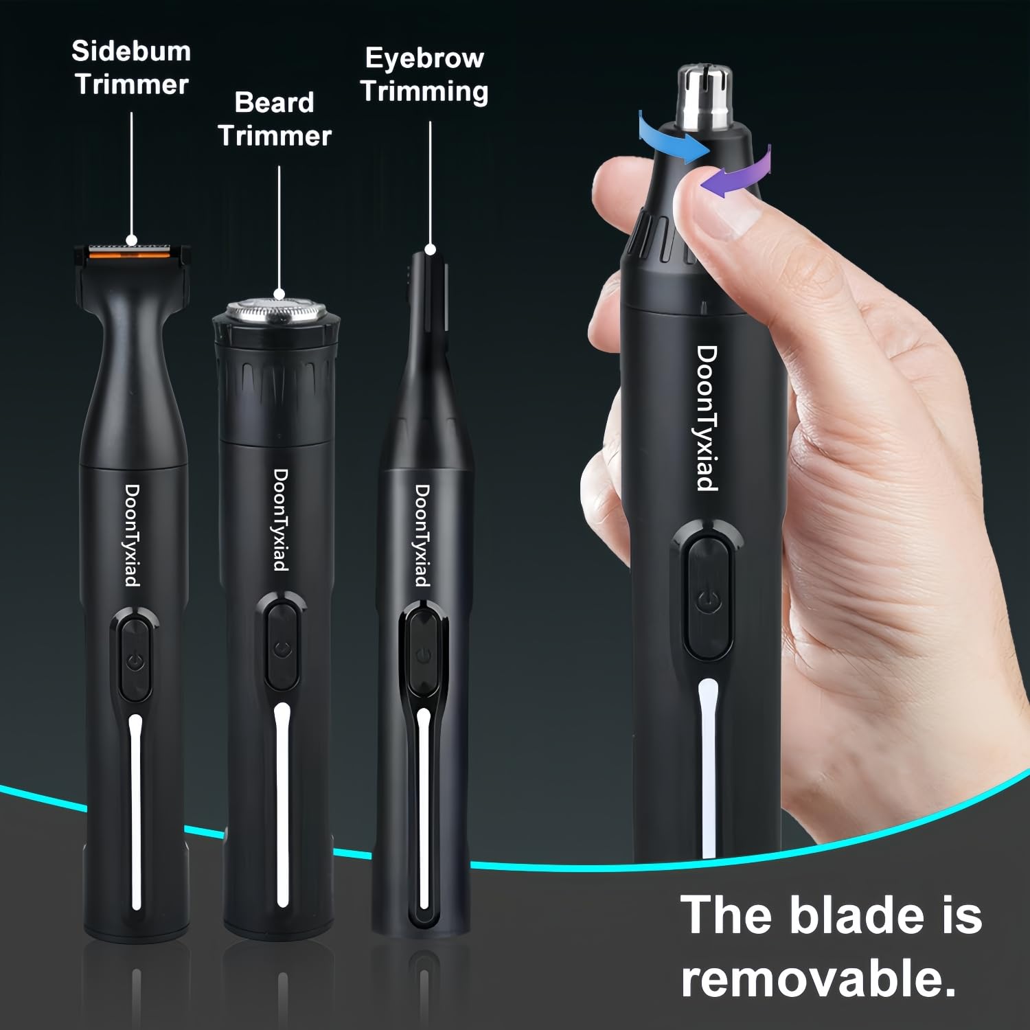 Tondeuse rechargeable 4 en 1 professionnelle indolore pour poils des sourcils et du visage pour homme et femme, moteur puissant et lames à double tranchant pour une coupe plus lisse Noir 4 en 1