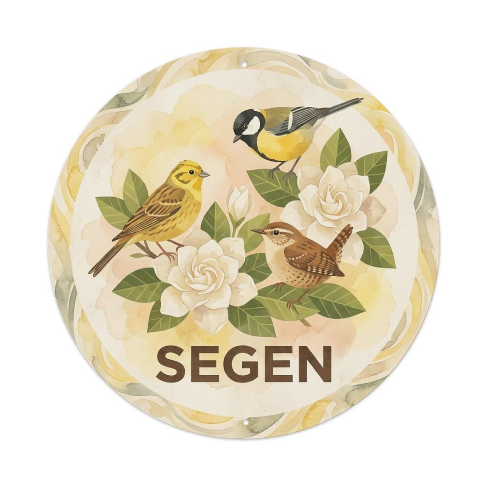 Watercolor Bird Slogan Segen Gardenia Bouquet Metal Tin Sign