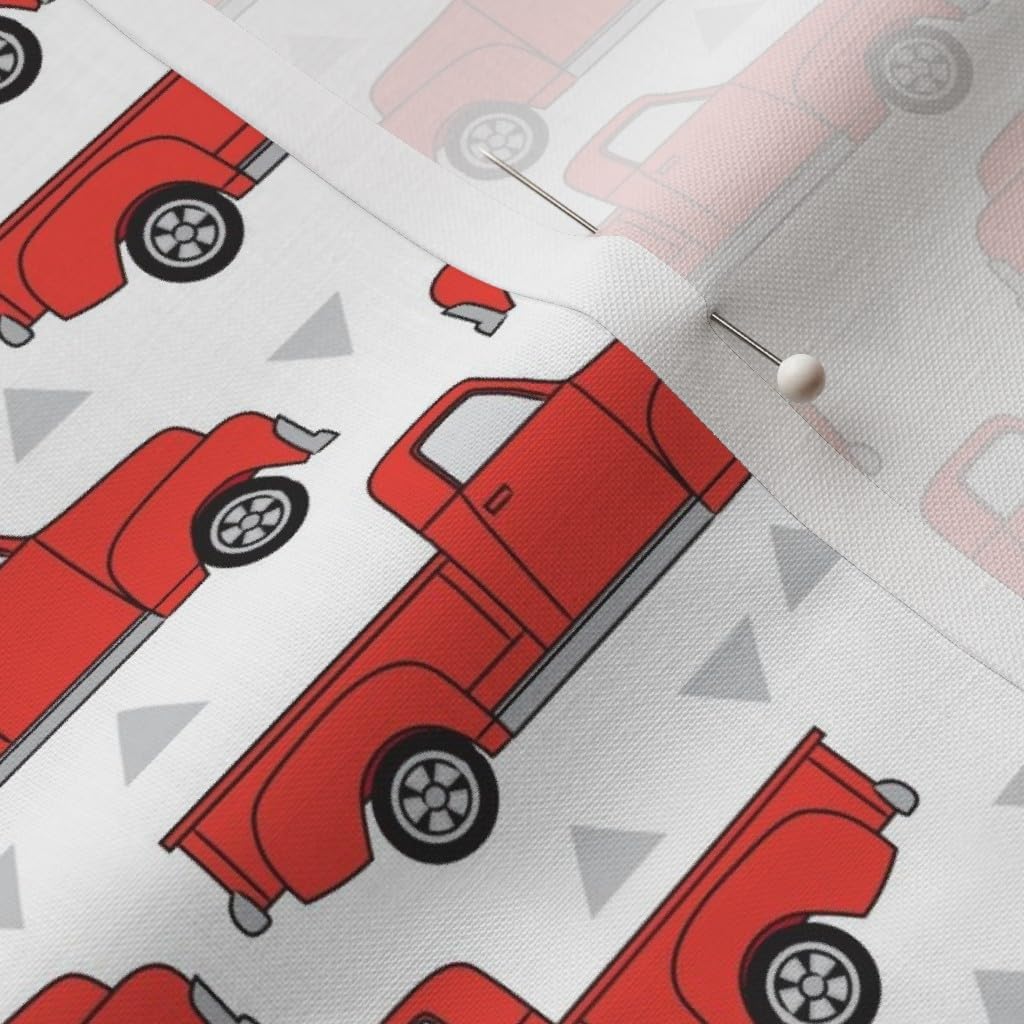 Spoonflower Fabric - Vintage Red Trucks White Tiny Truck Classic Printed on Petal Signature Cotton Fabric by The Yard - Sewing Quilting Apparel Crafts Decor