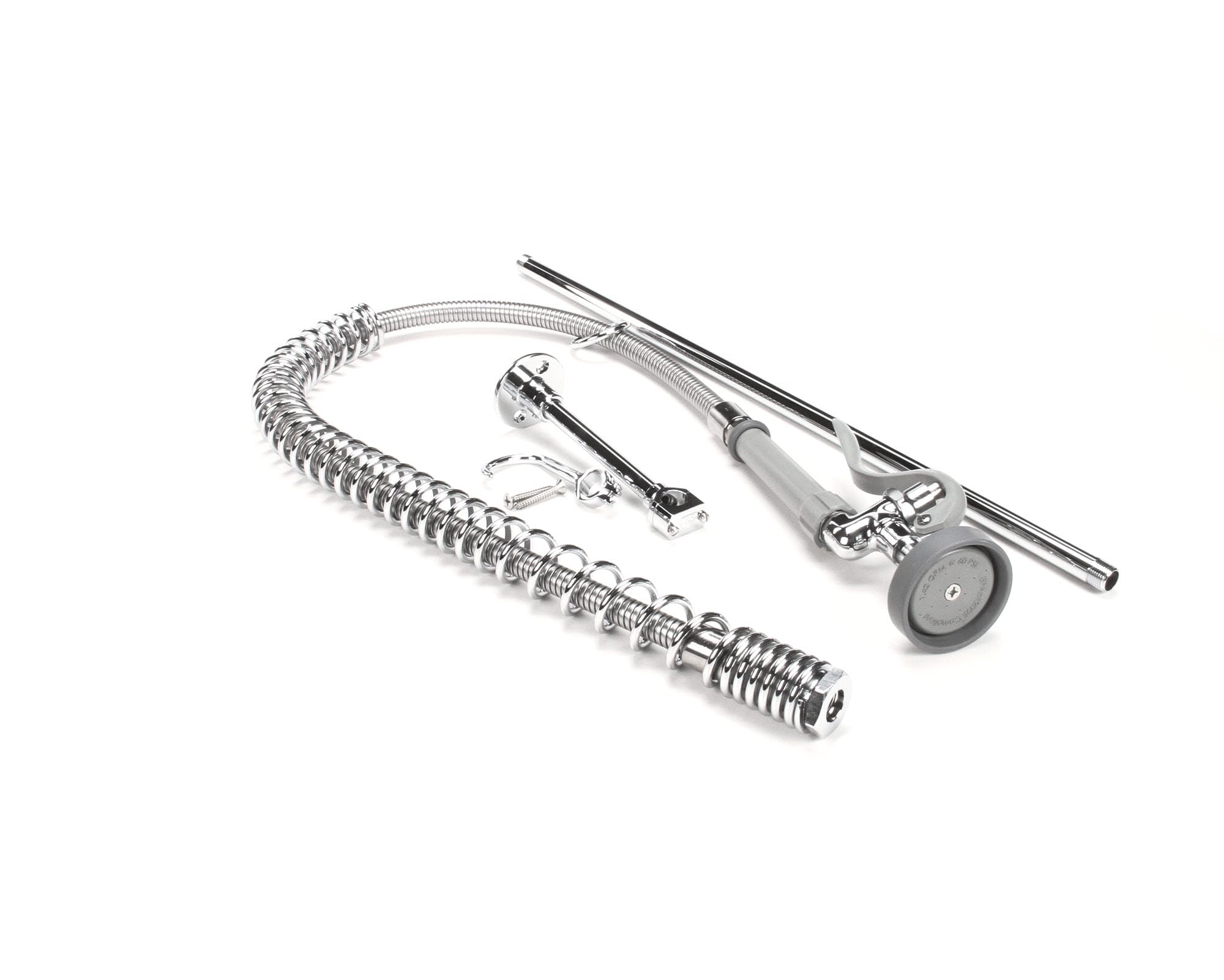 Pre-Rinse Assembly 44" Stainless Steel Hose Self-Closing Squeeze Valve Wall Bracket by T&S Brass – Stainless Steel, Silver, Model B-2250-B