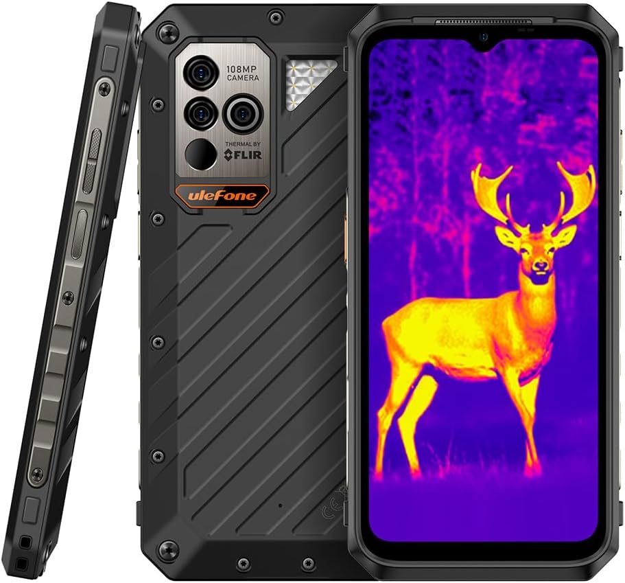 Ulefone Armor 18T ULTRA 24GB+512GB,Thermal Outdoor 5G Unlocked Mobile Phones, MediaTek Dimensity 7050, 108MP +32MP, 6.58″ FHD+, 9600mAh 66W, IP68 Rugged SIM-Free Smartphone, Wireless Charge