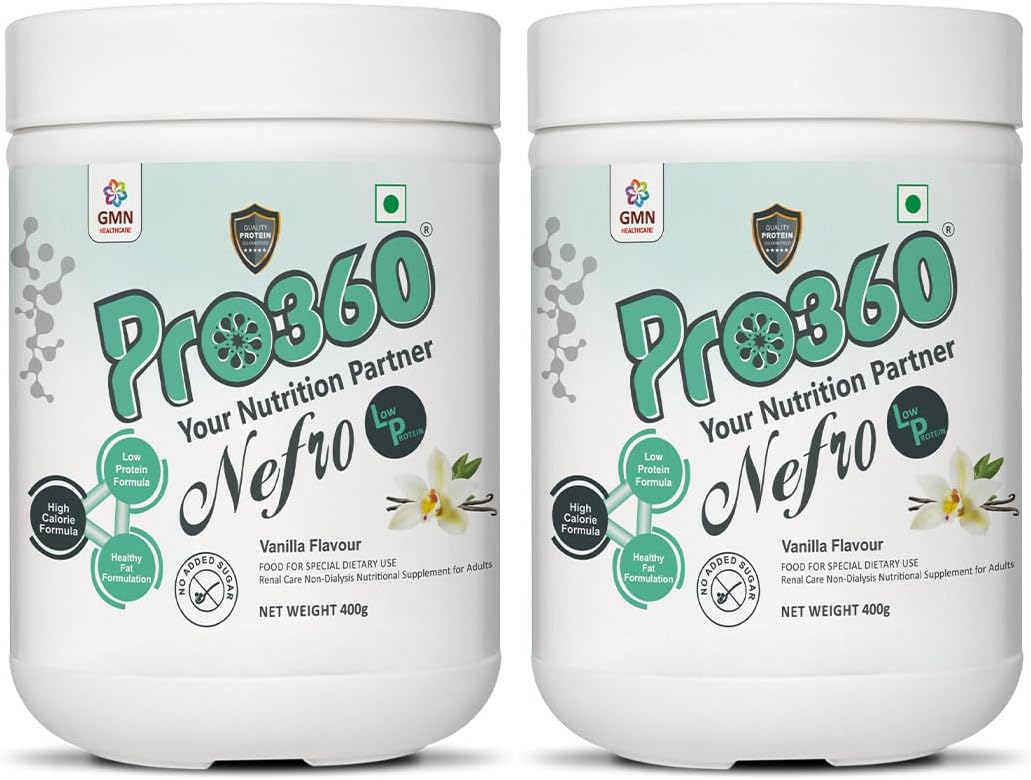 Nefro LP Powder Vanilla Flavour – 400g Low Protein Nutrition Supplement for Kidney Health (Non-Dialysis) – Vanilla Protein Powder Enriched with L-Taurine, L-Carnitine (Pack of 2)
