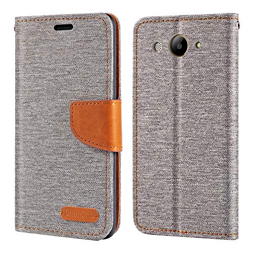 Shantime Funda Tipo Cartera Tela Oxford Compatible con Huawei Y3 2018, Cubierta Protectora Magnética con Ranuras y Soporte(Gris)