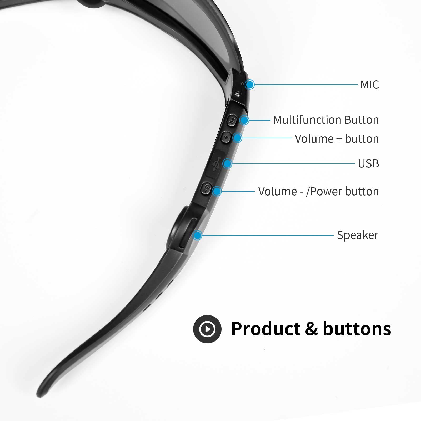 Gafas inteligentes de audio Bluetooth para hombres y mujeres, altavoces integrados, micrófono, protección UV, asistente de voz
