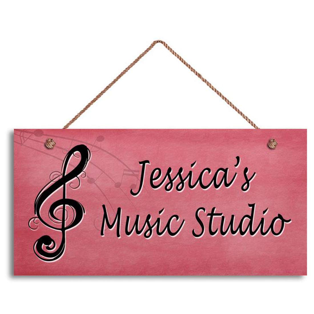 WOODSIGNMusic Studio Sign, Pink Personalized Sign, Custom Name Change, Gift for The Musician or Singer, 6" x 12" Sign, Door Sign