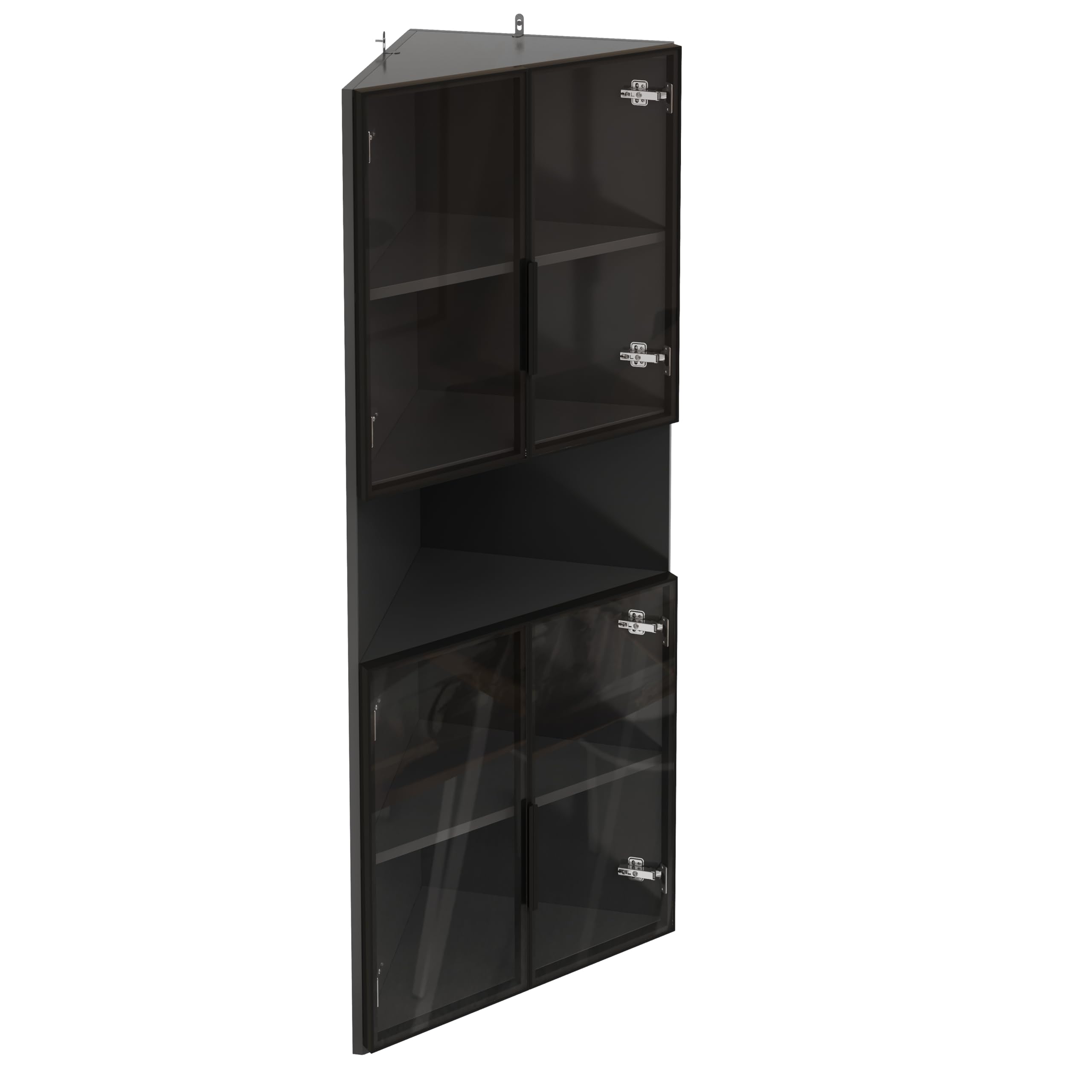 Merax Dreieckige Vitrine 62x32x160 cm mit Glasfront, LED-Beleuchtung und offenem Mittelbereich, für Sammlerstücke, Schwarz