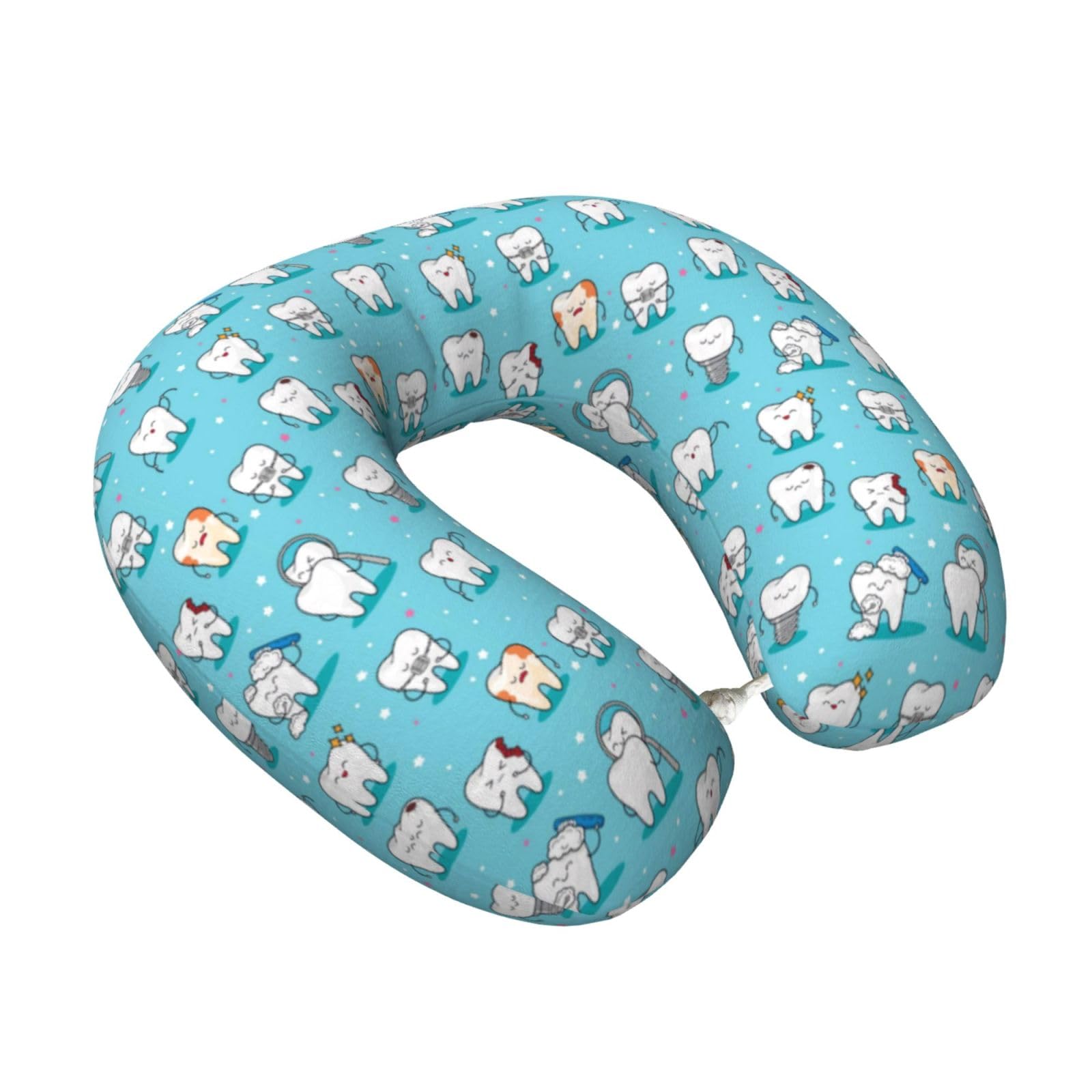 LKYMOH Dental Teeth Blue, Travel Neck Pillow U-Shaped Memory Neck Support Soft Comfortable With Washable Cover For Airplane Car Traveling and Office