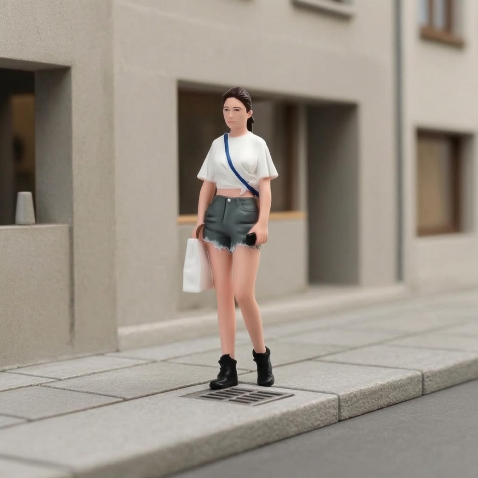 Figura de Moda Coleccionable Figura Miniatura Muñeca Femenina Resina Pintada a Mano con Ropa Moderna y Accesorios Adecuada para Dioramas Vitrinas Escritorio