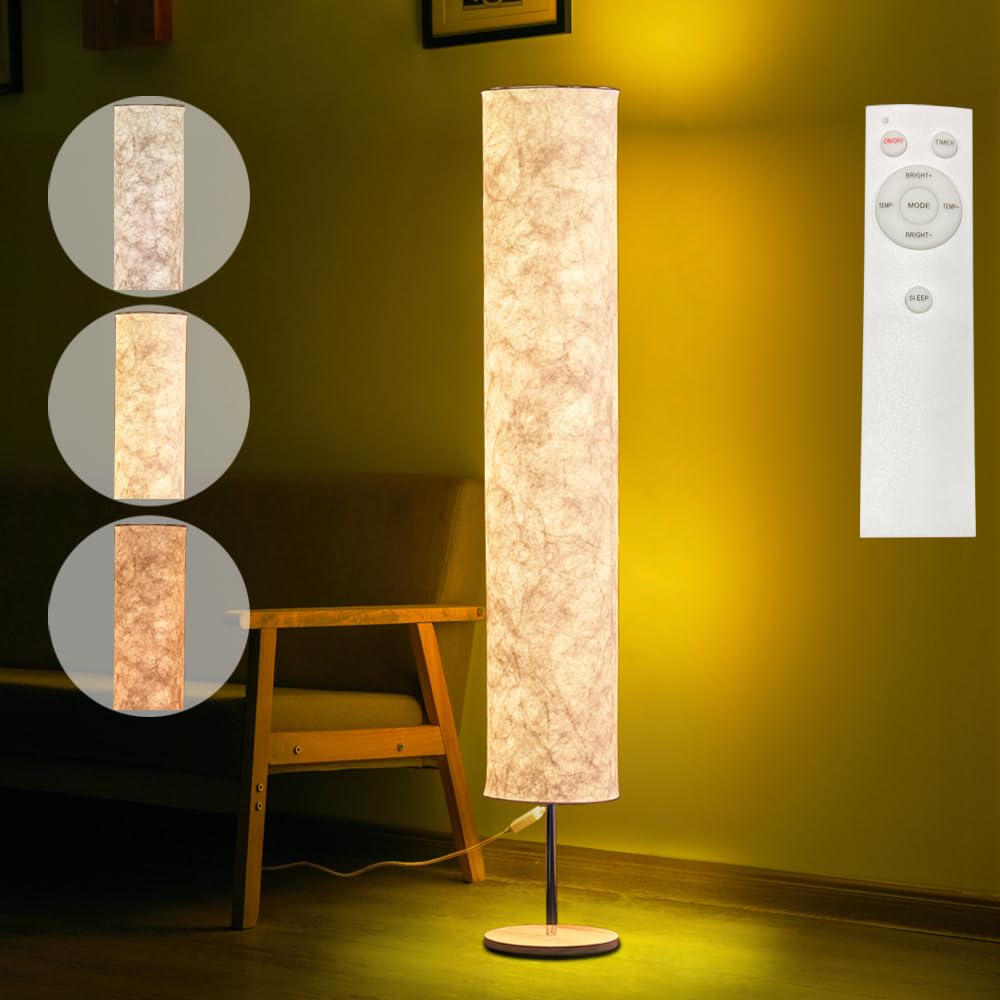 Lámpara de pie LED suave para salón, dormitorio, decoración moderna, lámpara de pie de tela, 150 cm, color blanco, lámpara de suelo con mando a distancia, 3000 K-6000 K, regulable columna