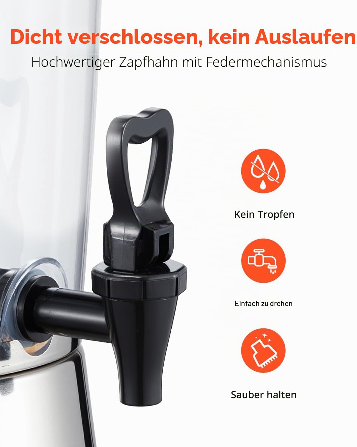 VEVOR Getränkespender (1 x 8 L) für Partys Saftspender (aus Edelstahl + Kunststoff) mit tropfsicherem Zapfhahn Wasserspender für Restaurants Partys, Limonade Eistee selbstgemachte Getränke Spender