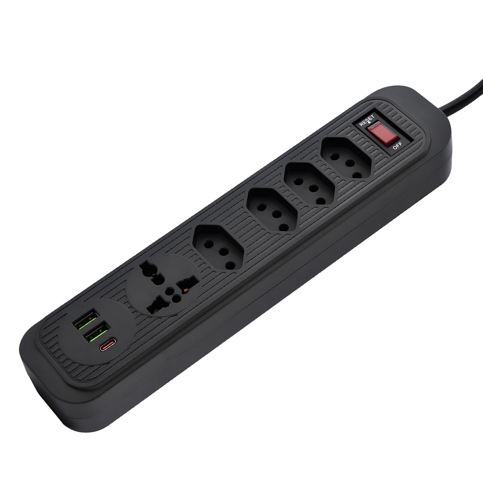 Filtro de Linha, Extensão Tomada, Régua Tomada, Régua de Energia, 4 Tomadas, 2 Interfaces USB, 1 Porta USB Tipo-C, 1 Tomada Universal, Cabo de Alimentação de 1,9 metros (Preto)