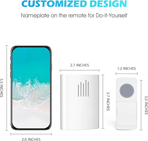 Miniatura 8 de SURNICE - Timbre de puerta inalámbrico, impermeable IP55 que funciona a 1300 pies con 63 melodías, placa de nombre (versión de batería)