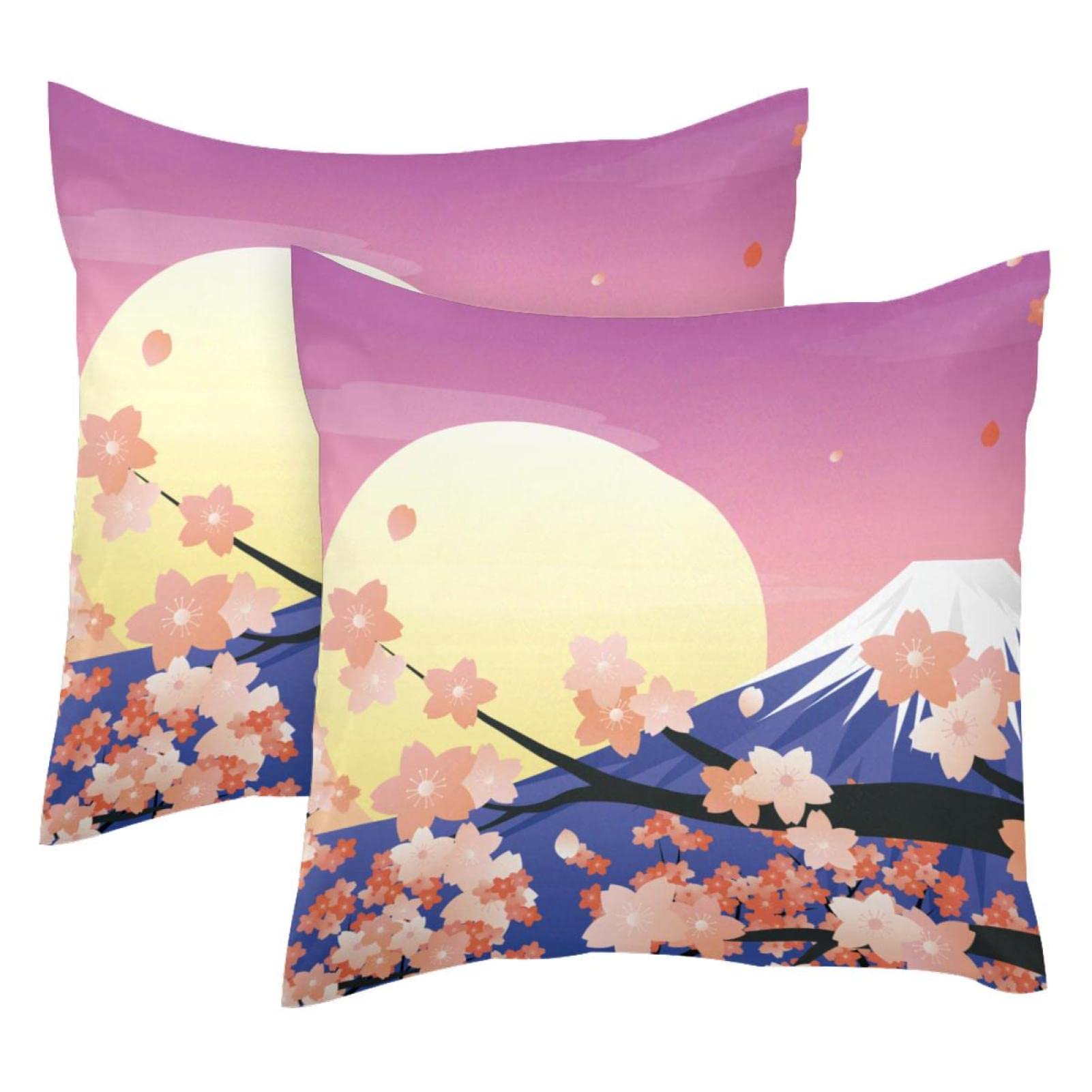 Housses de Coussin Lombaire Maison de Ferme Japon Paysage Montagne Blossoms Lune Set