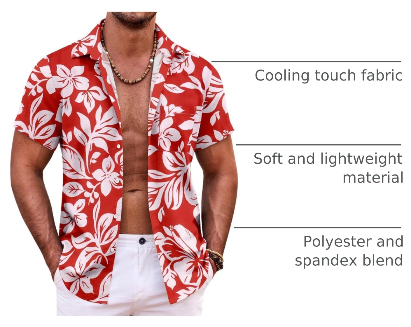 COOFANDY Mens Hawaiian Shirt Short Sleeve Button Down Shirts Tropical Summer Beach Shirts Casual Floral Aloha Shirts image 4
