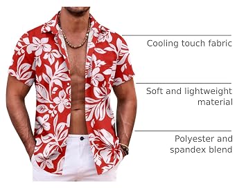 COOFANDY Mens Hawaiian Shirt Short Sleeve Button Down Shirts Tropical Summer Beach Shirts Casual Floral Aloha Shirts