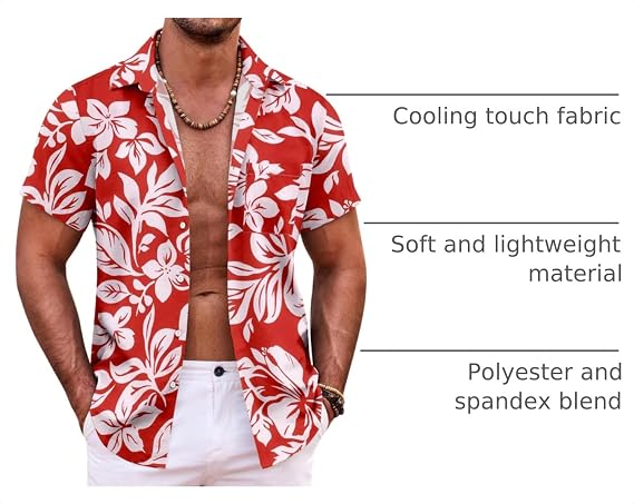 COOFANDY Mens Hawaiian Shirt Short Sleeve Button Down Shirts Tropical Summer Beach Shirts Casual Floral Aloha Shirts