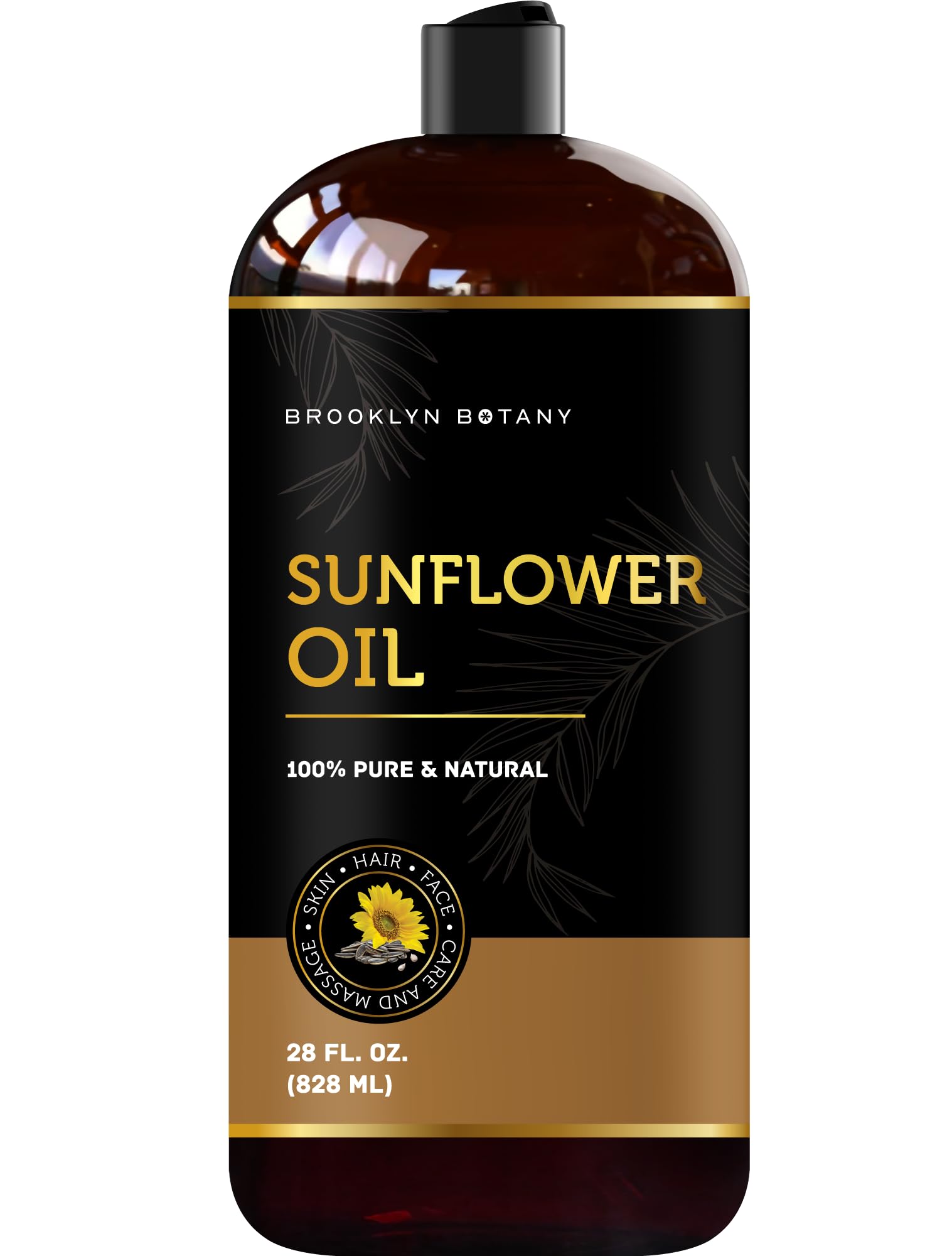 Brooklyn Botany Sunflower Oil for Skin, Hair and Face – 100% Pure and Natural Body Oil and Hair Oil - Carrier Oil for Essential Oils, Aromatherapy and Massage Oil – 28 fl Oz