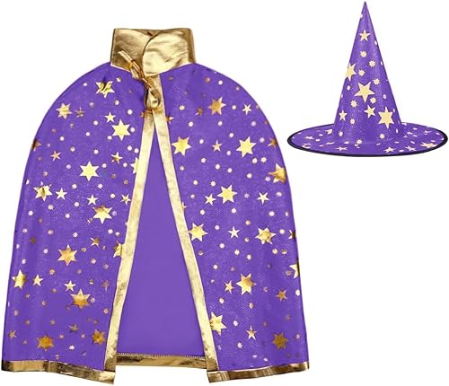 Ankelesz Disfraces de Halloween para niños, capa de bruja con sombrero, accesorios de fiesta de cosplay para niños y niñas