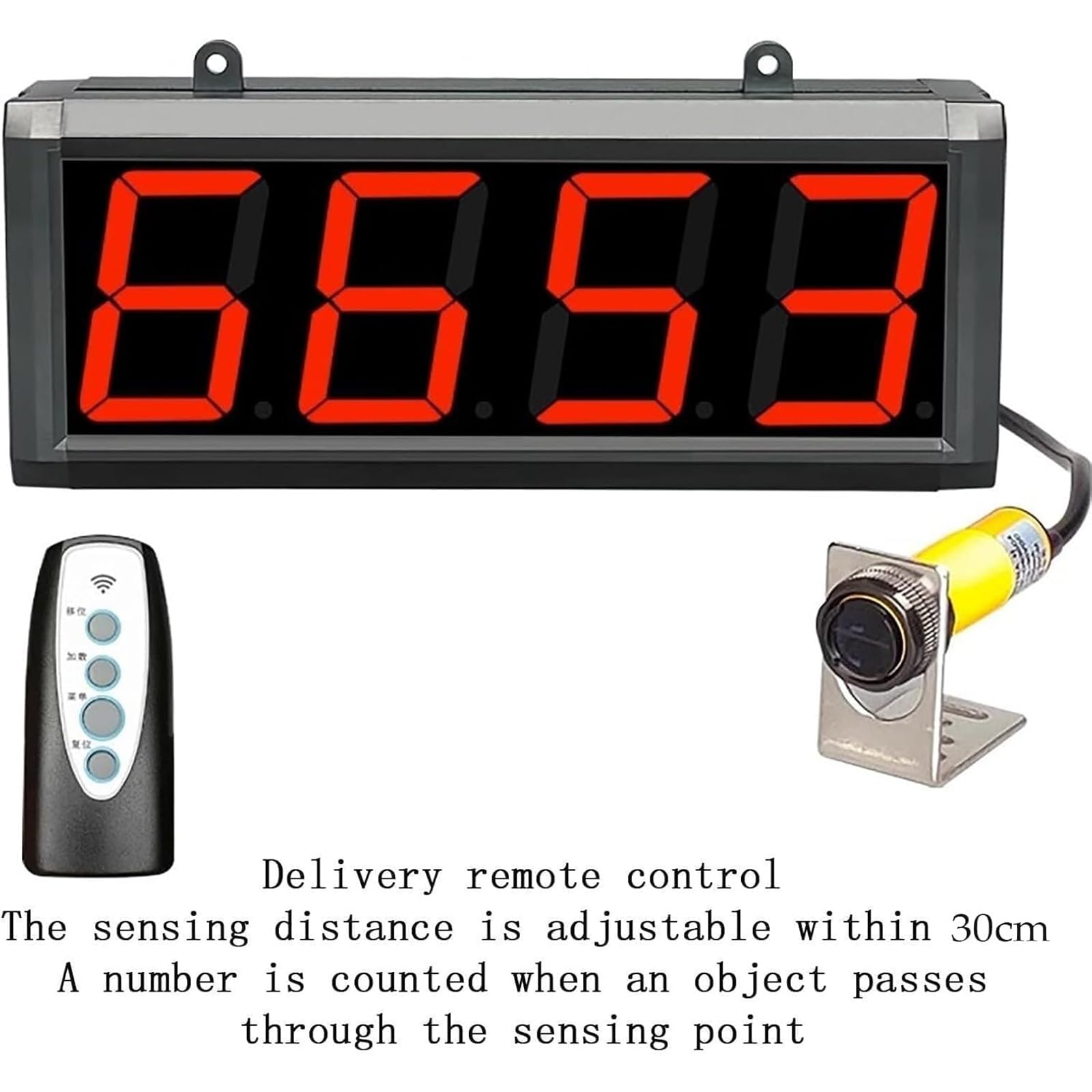 Compteur de convoyeur LED à 4 chiffres, affichage numérique avec télécommande, induction de 30 cm, mémoire de mise hors tension pour la production, l'emballage, le tri logistique