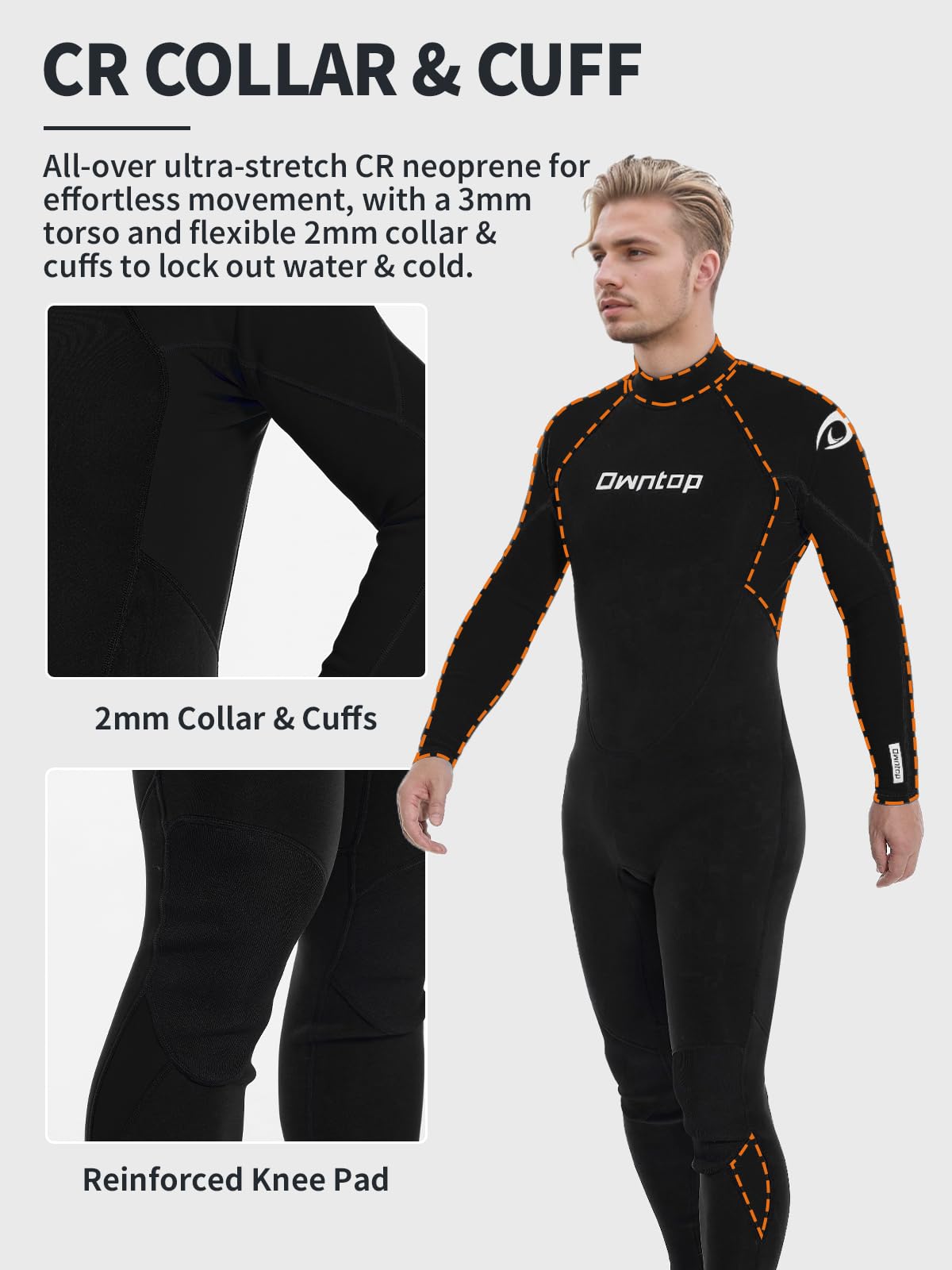 Owntop Traje de neopreno para hombre y mujer de 3/2 mm, longitud completa, con cremallera trasera, elástico térmico, piel de buceo profesional para surf, esnórquel