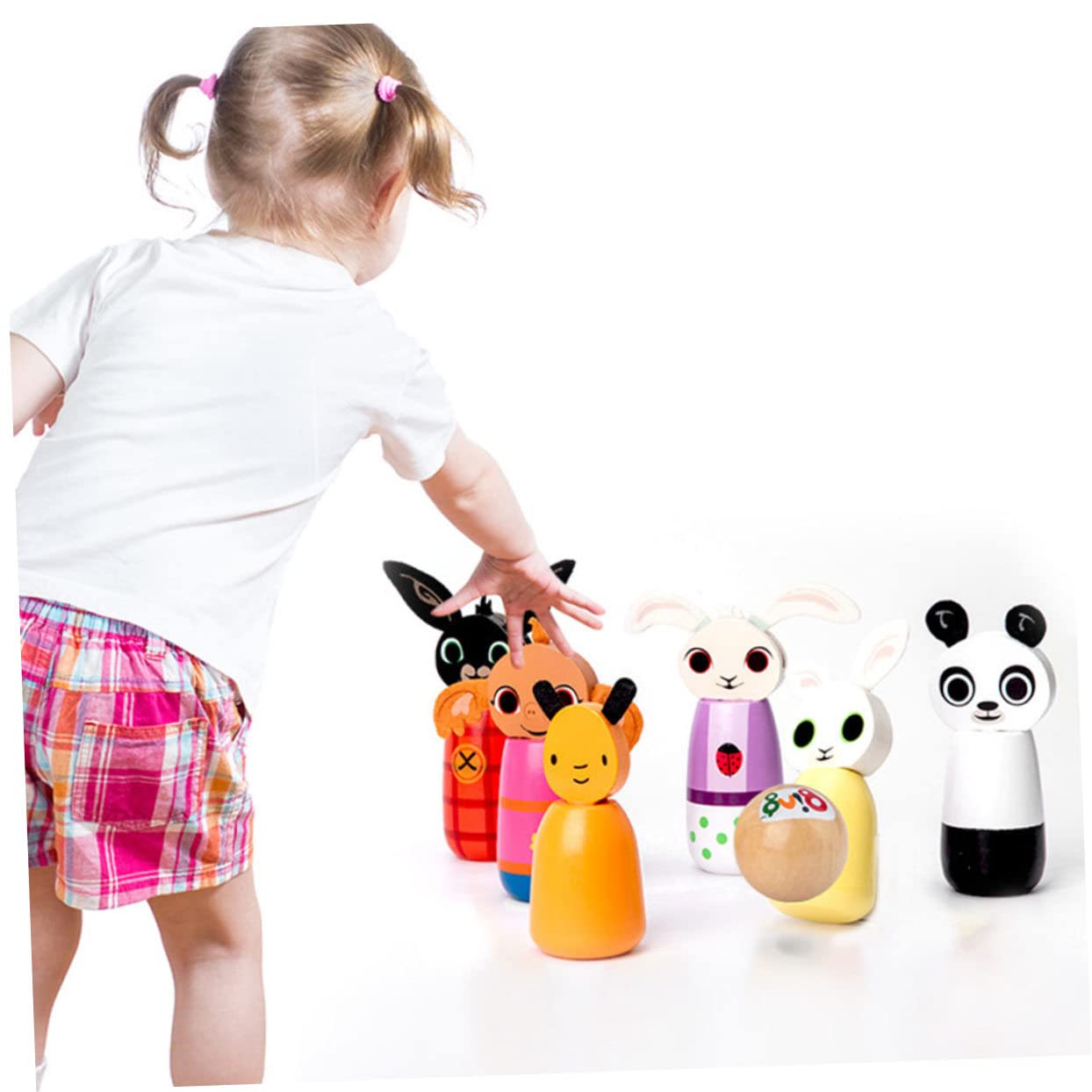 BESPORTBLE Ensemble de Bowling en Bois avec Quilles à Motifs d'animaux, Jeu Éducatif Interactif Parent-Enfant pour Développement Intérieur