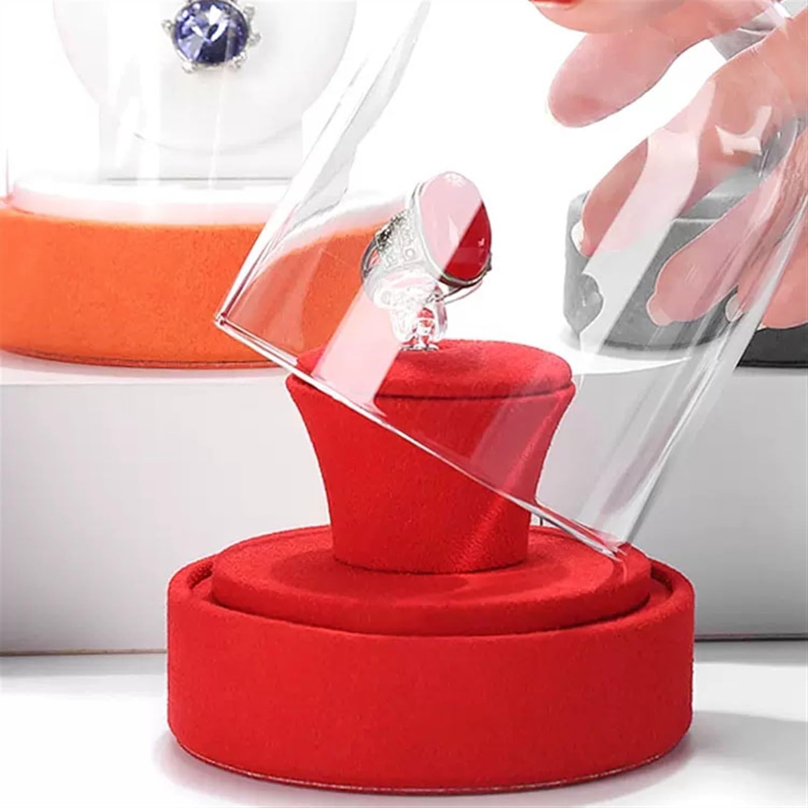 YCTTKDD Schmuckständer, Schmuckringständer, Halter, Display, Ringhalter für Schmuck, Ring-Organizer, Aufbewahrung, Schmuck-Organizer, Schmuckständer, Sockel, Display mit Glasdeckel, Schmuck-Organizer