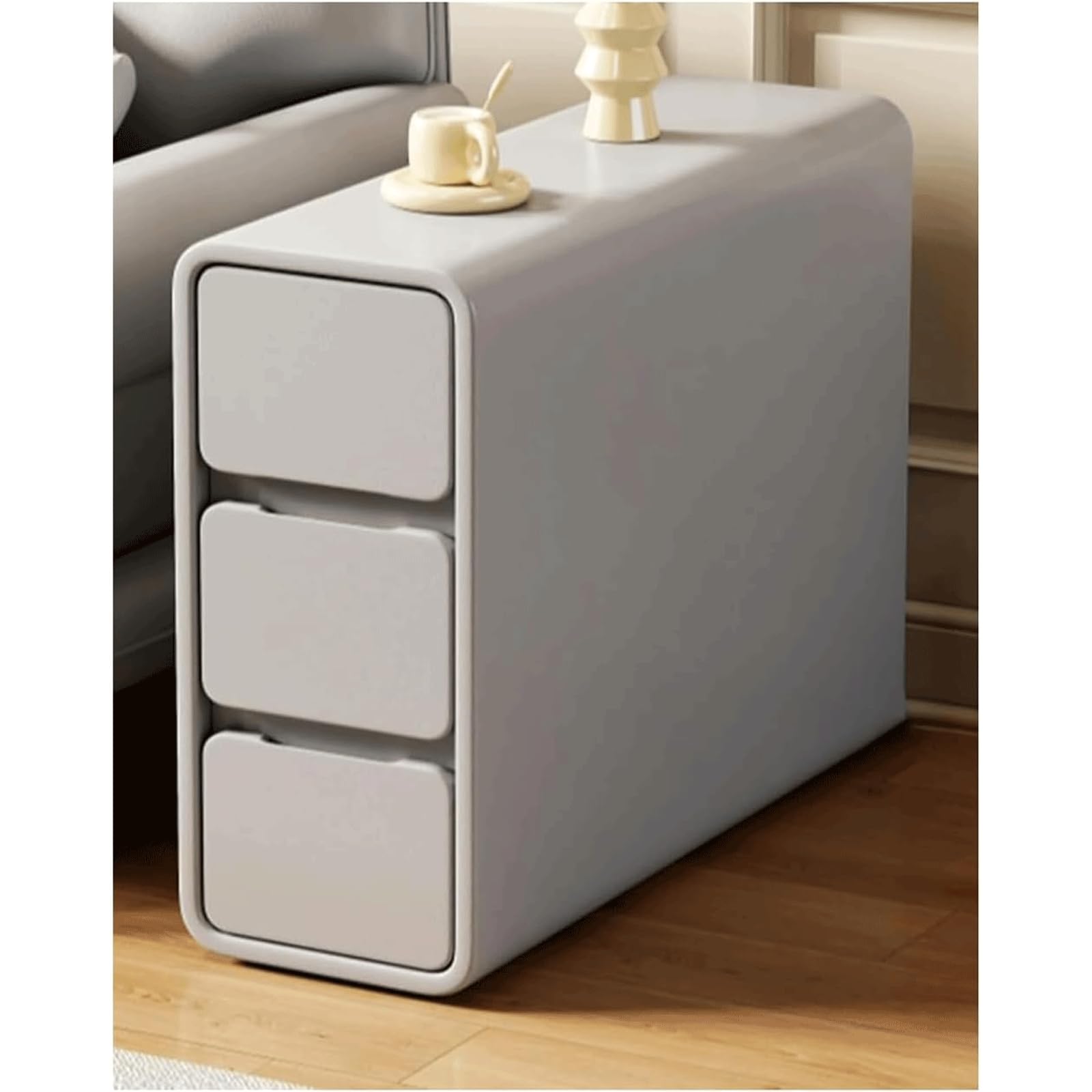 SXZenSpace Pine Wood Bedside Table Ultra-Narrow Nightstand Small Side for Bedroom End with 3 Drawers Spaces