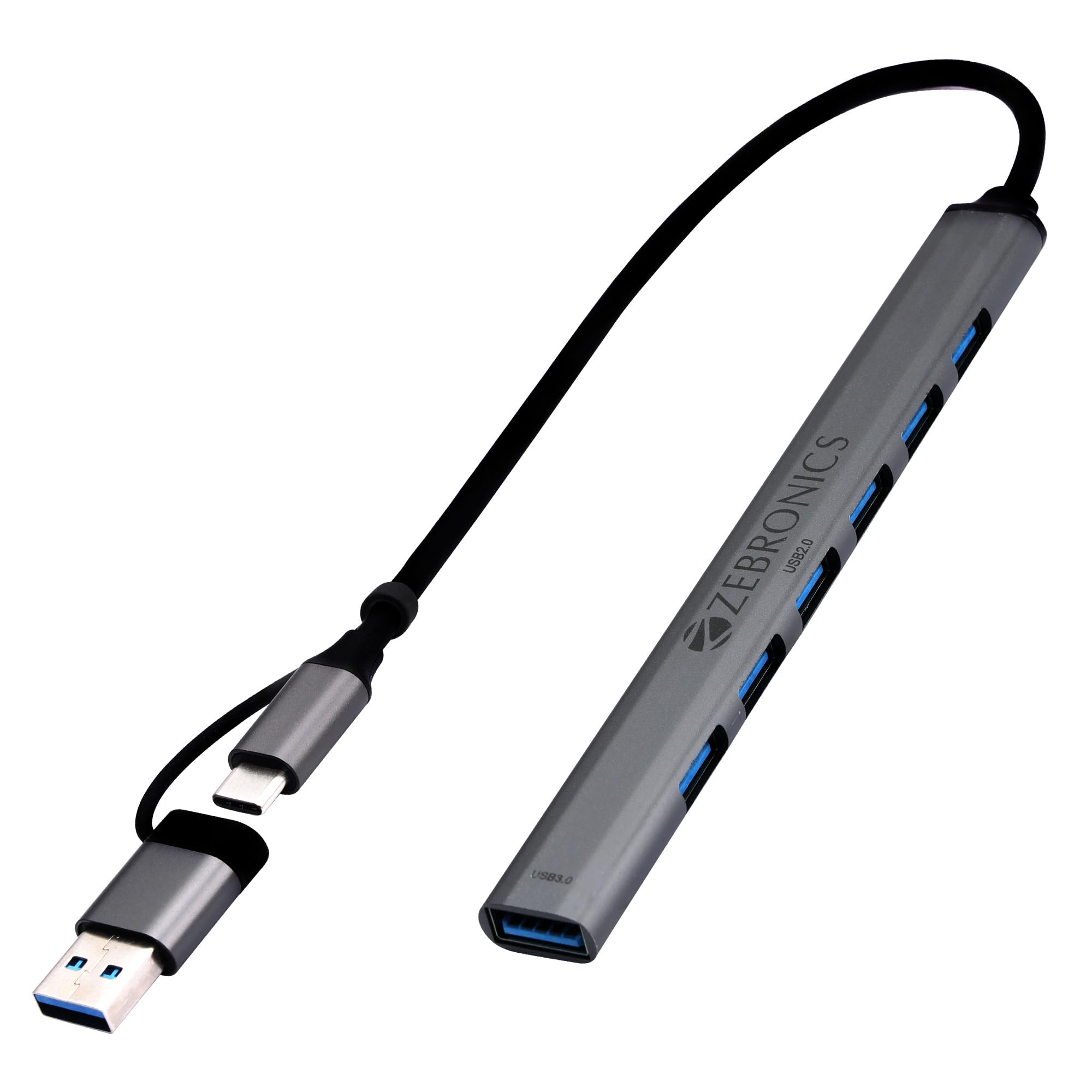 ZEBRONICS 700HB Type C Multiport Adapter with 7 USB Ports, Aluminum Body, Lightweight Design, USB 3.0, Compatible with Laptop | Smartphone | Tablet | PC