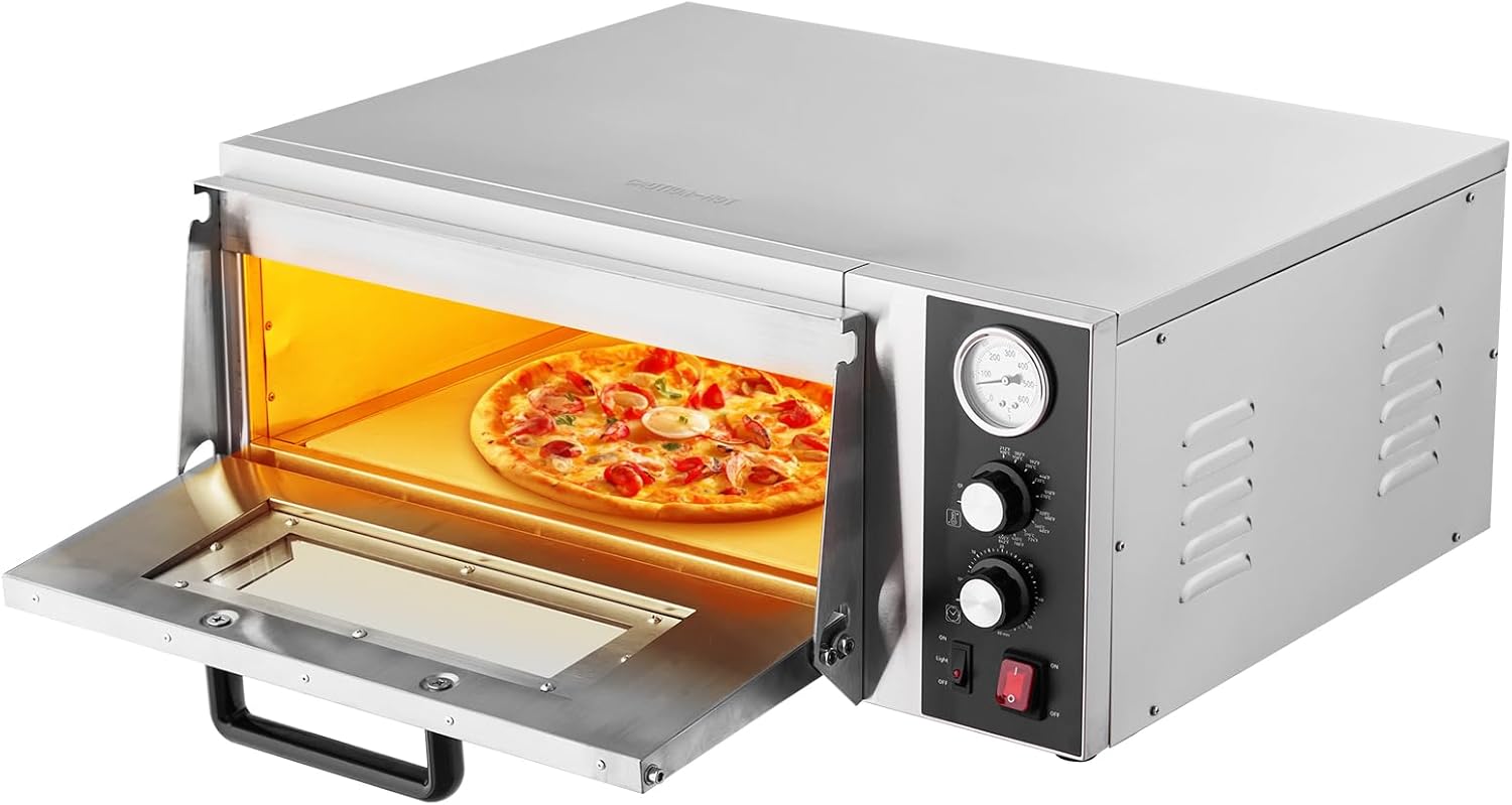 VEVOR Electric Pizza Oven, 18-Inch Commercial Pizza Ovens, 842°F Max Temp, 1740W Large Pizza Oven Countertop with Temp & Time Control, Built in Thermometer Indoor Pizza Maker for Restaurant Home Use