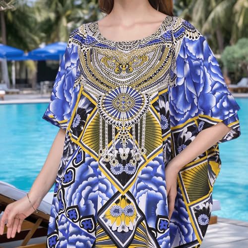 Image of Miss Lavish London Black Kaftan Dresses for Women V Neck Batwing Sleeve Beach Vacation Bikini Swimsuit Cover Ups Loungewear for Summer,Pockets on Both Sides, Resort Wear & Cruise Coverup- Black-3XL