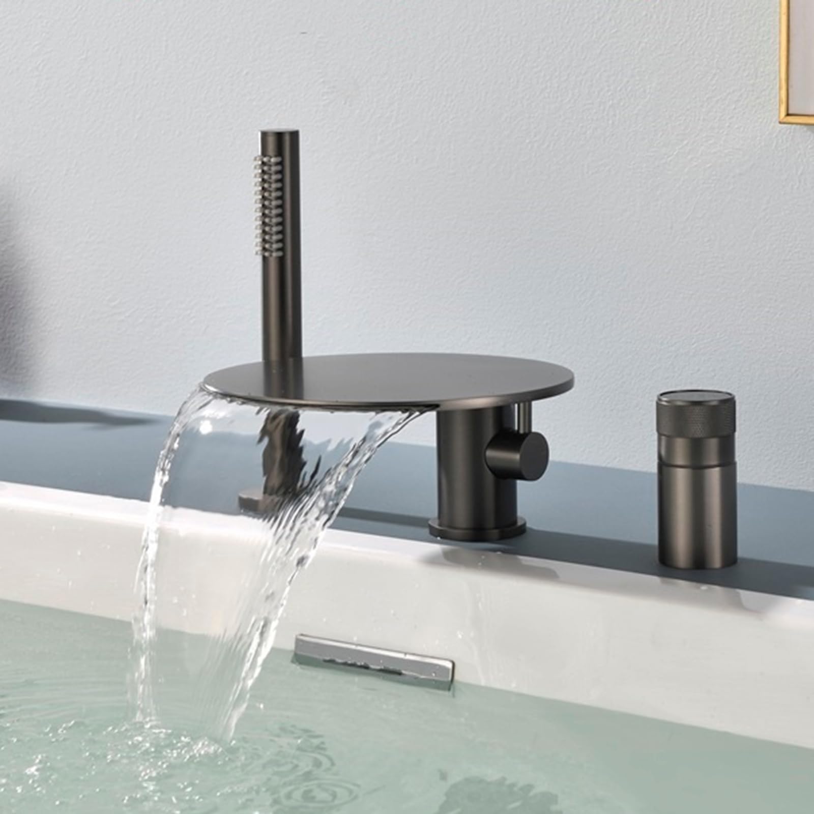 Mitigeur de baignoire 3 trous à affichage numérique LED et jet cascade gris