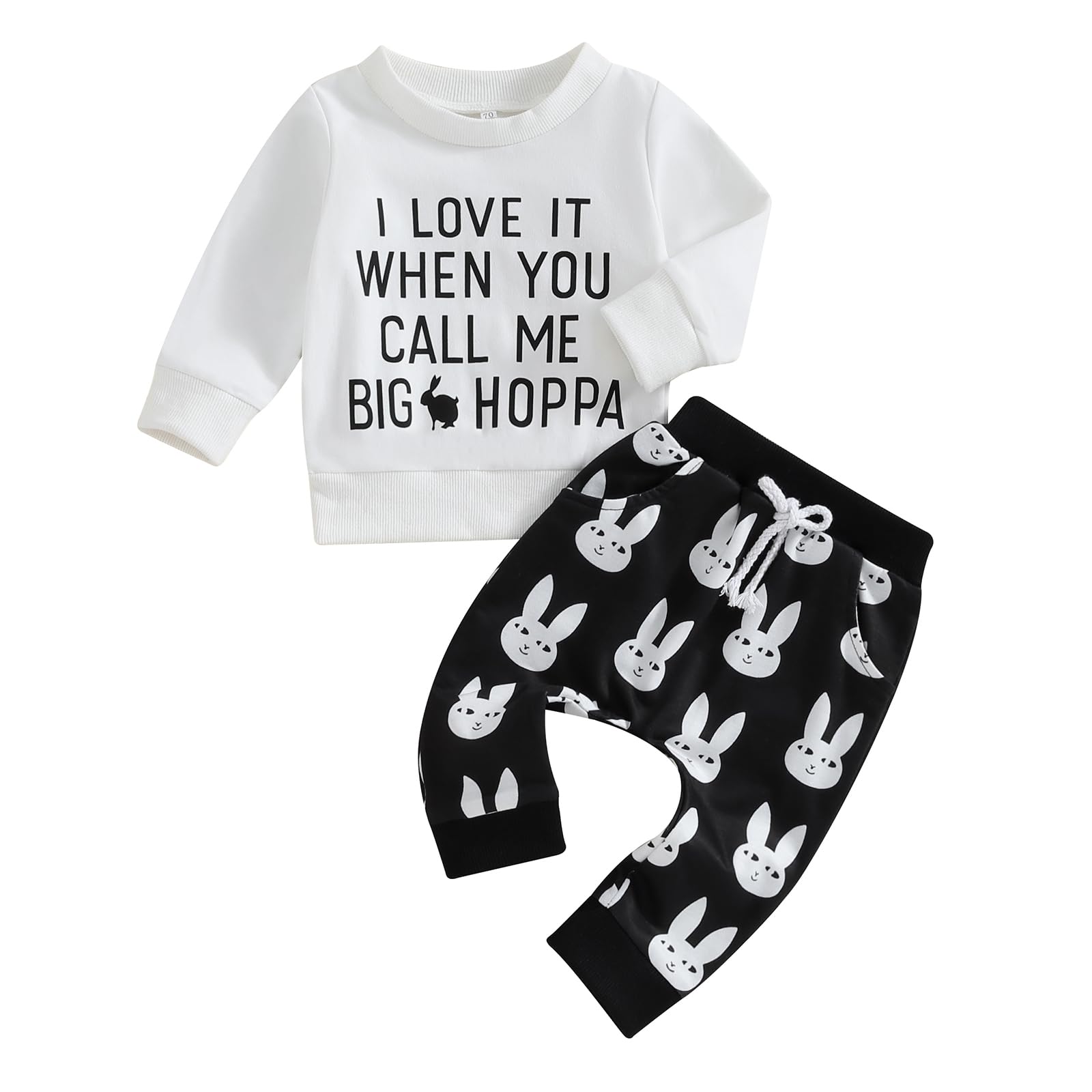 Toddler Baby Girl Boy Easter Outfit Carrot Bunny Print Long Sleeve Sweatshirt Top Pants Spring Fall 2Pcs Clothes Set