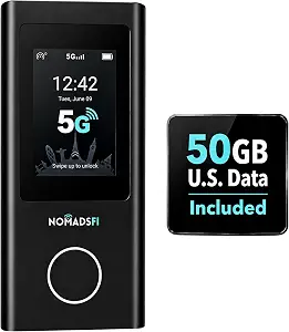 PocketFi 5G Mobile Hotspot for Travel with 50GB U.S. Data, No SIM Needed, Global Plans for 200+ Countries, Supports 16 Devices