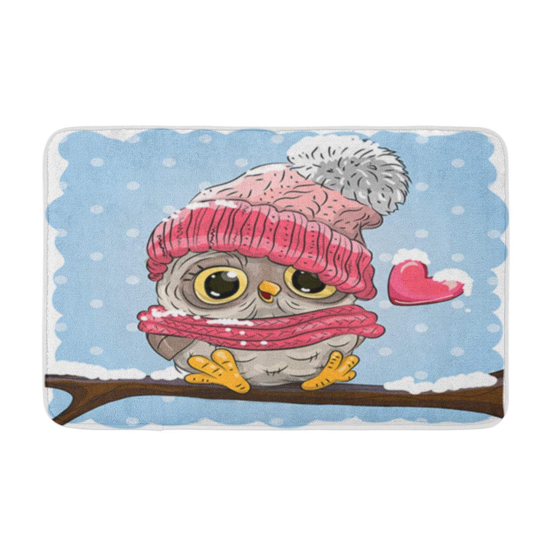 AoLismini Bath Mat Owl in a Knitted Cap Sits on Branch Snowdeer Geometric Polygon Animal Reindeer Christmas Cozy Bathroom Decor Bath Rug with Non Slip Backing