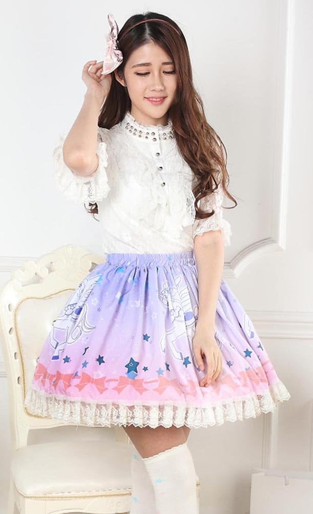 Fairy Pegasus Printed Polyester Lace Kawaii Lolita Skirt