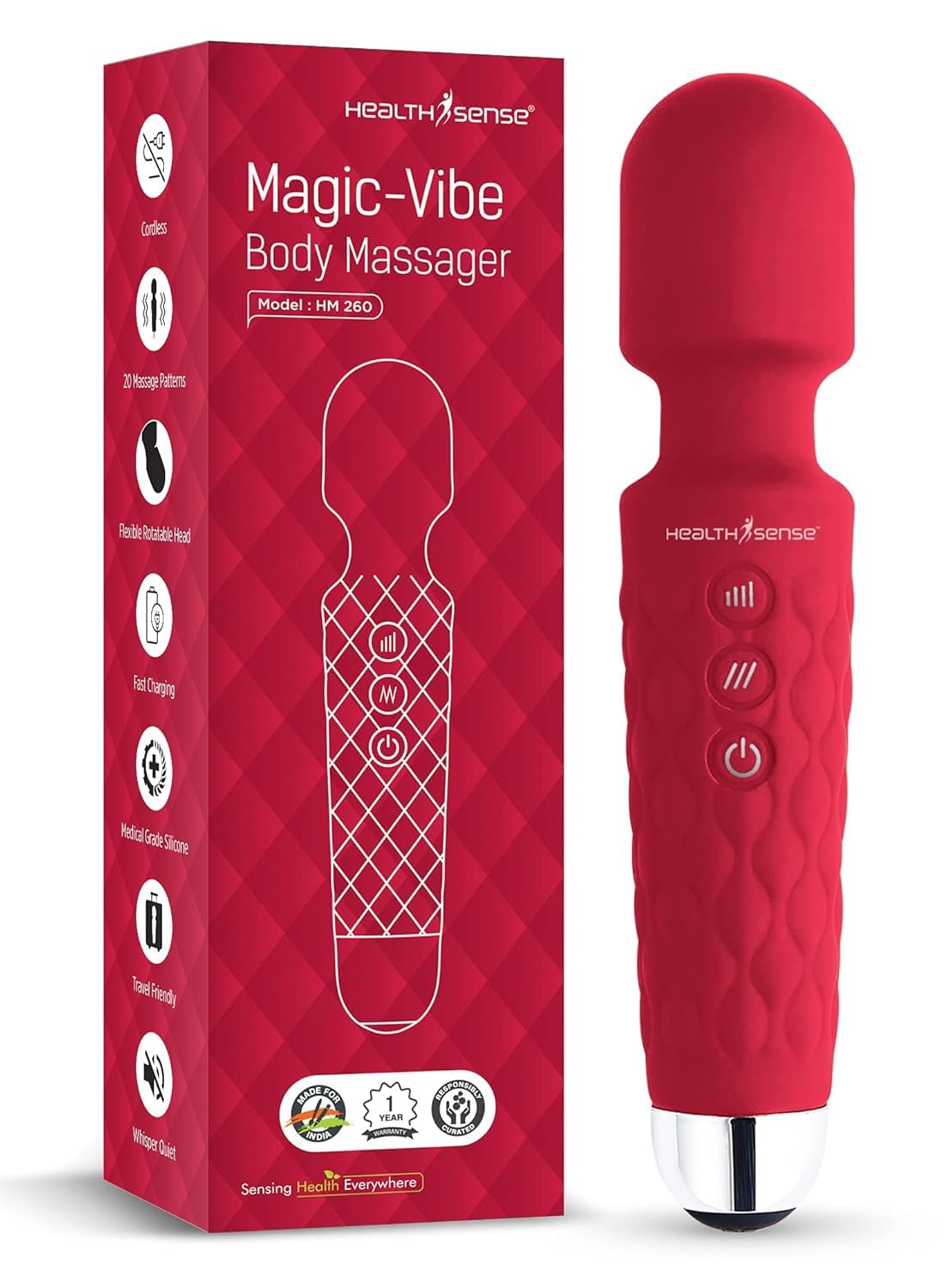 HealthSense Cordless Full Body Massager Machine for Pain Relief, Handheld Back Massage Machine with Medical Grade Silicone, Fast Charging, 8 Speeds, 20 Modes & 1 Year Warranty | Magic Vibe HM260-image-43