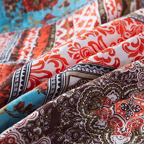NEWLAKE Cotton Bedspread Quilt Sets-Reversible Patchwork Coverlet Set, Mediterranean Classic Bohemian Pattern,King Size