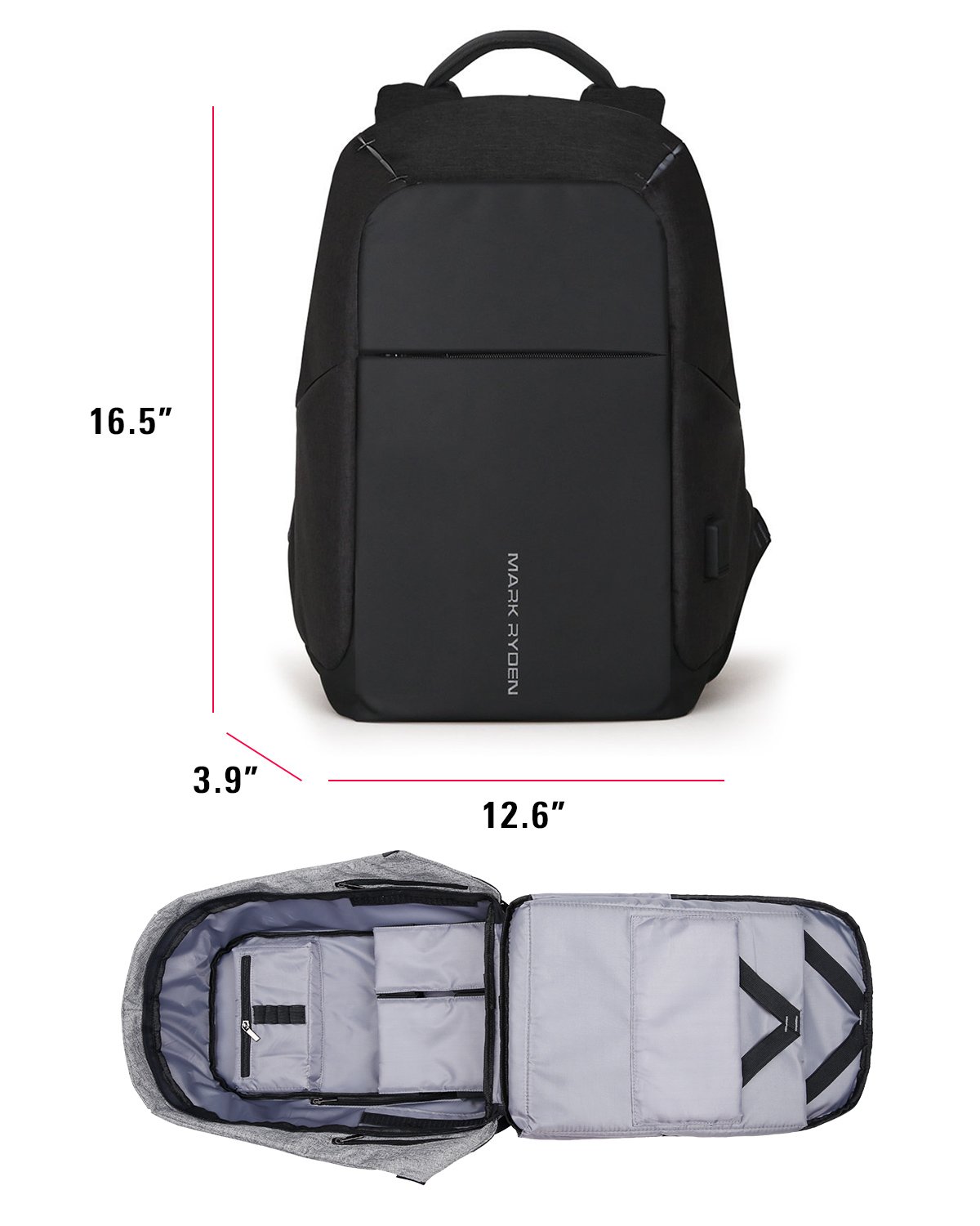 Markryden Anti-Theft Laptop Backpack With USB Port - Fits 15.6 Inch Laptop, Water-Resistant, Business & Travel Bag