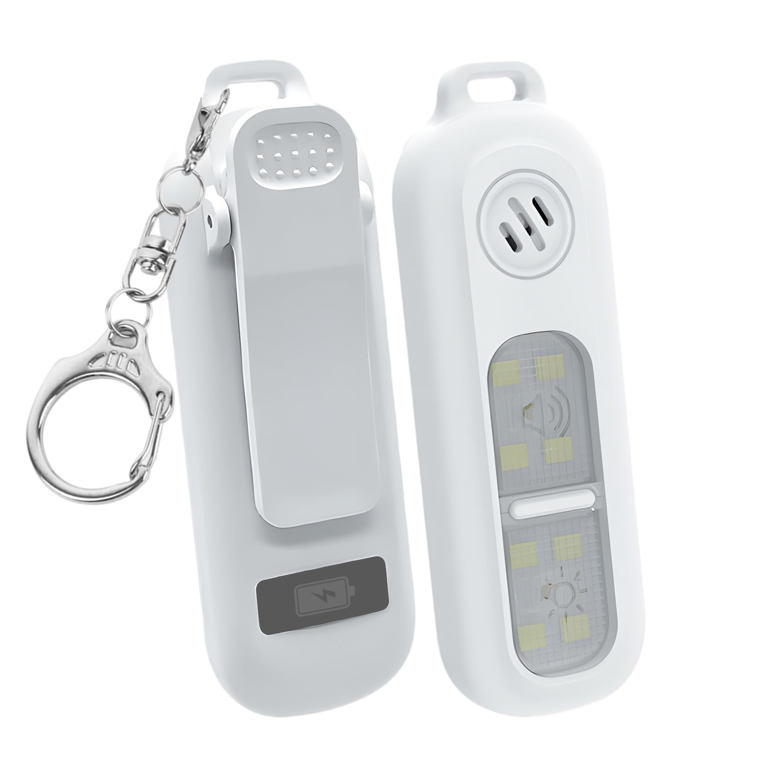Defensa Personal Alarma, 130dB con Luz Estroboscópica, Recargable, Alarma Personal para Mujeres Adecuado para Carreras Nocturnas/al Aire Libre/Llamadas de Emergencia, Blanco One Pack