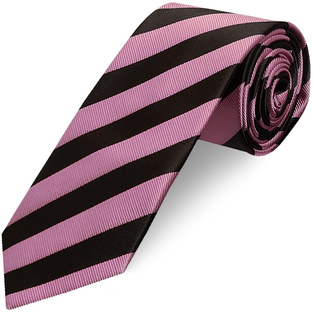Ties R Us Men's Pink Black And Striped Classic Tie