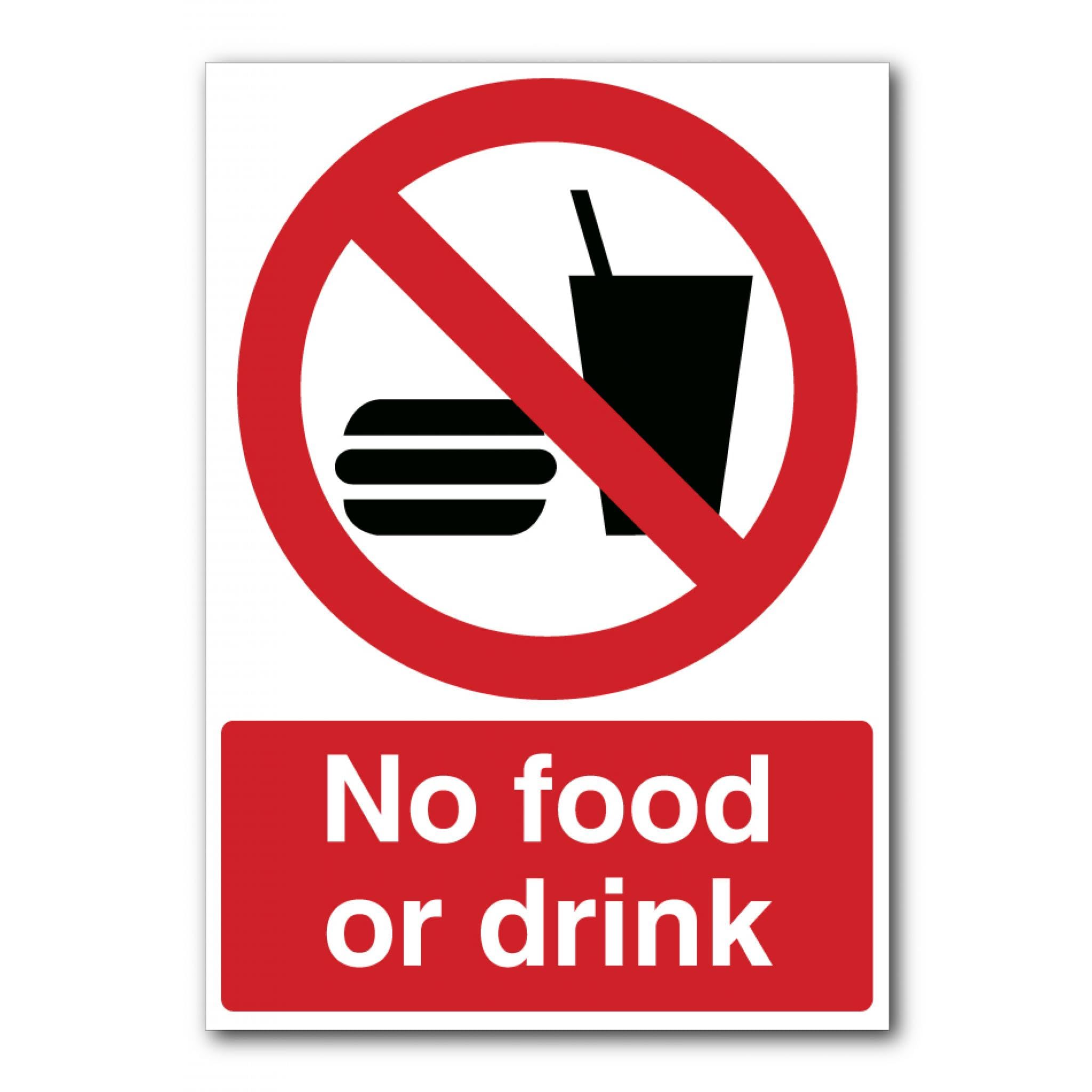 No Food Or Drink Sign, 12x8 Inch Metal Tin Sign, Restriction Plaque for Workshop, Lab and Public Rooms