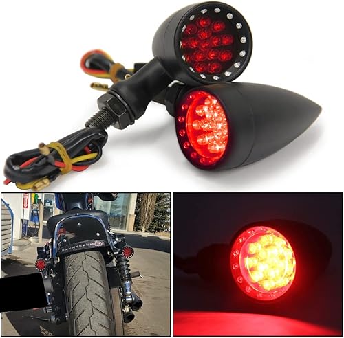 Miniatura 7 de DREAMIZER Luces de señal de giro para motocicleta, 15 LED, luz intermitente, bala para Sportster Bobber Chopper Cafe Racer - Carcasa negra luz roja
