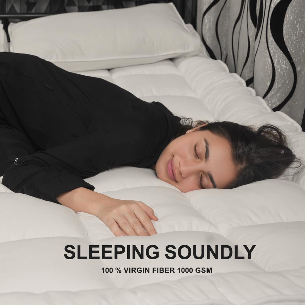 4AS Topper per materasso super morbido, per letto matrimoniale, imbottitura in microfibra da 1100 g/m², spessore extra 10 cm, con cinghie angolari elasticizzate, bianco (matrimoniale 137 x 190 cm)