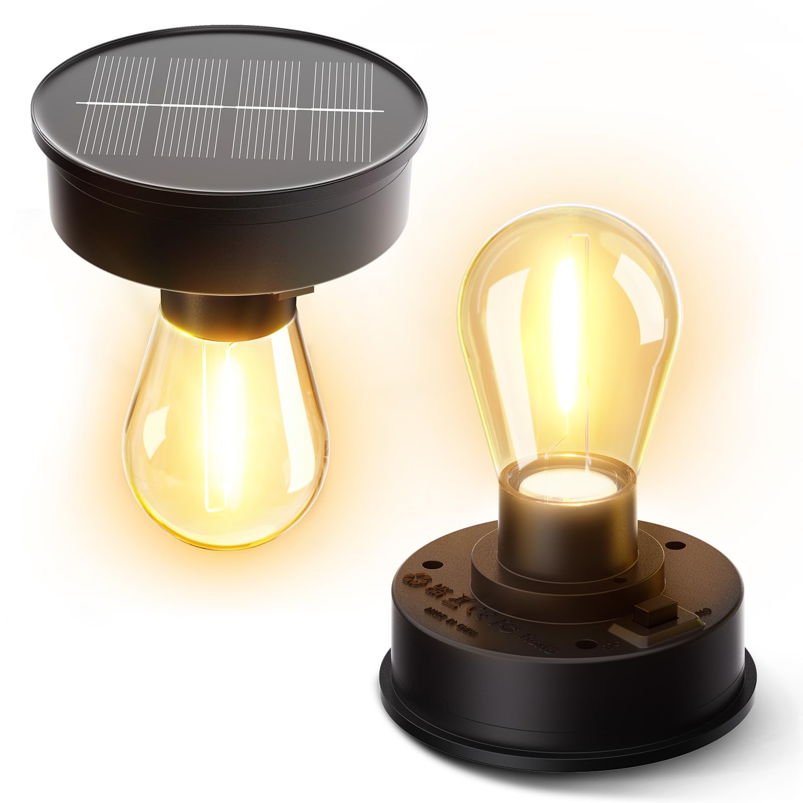 BUCASA 2 Pezzi Ricambio Luci Solari da Giardino, 8cm Lanterne Solari di Ricambio Superiore con Lampadina LED Luminoso, Pannello Solare di Ricambio per Lampade Solari da Giardino Fai Da Te
