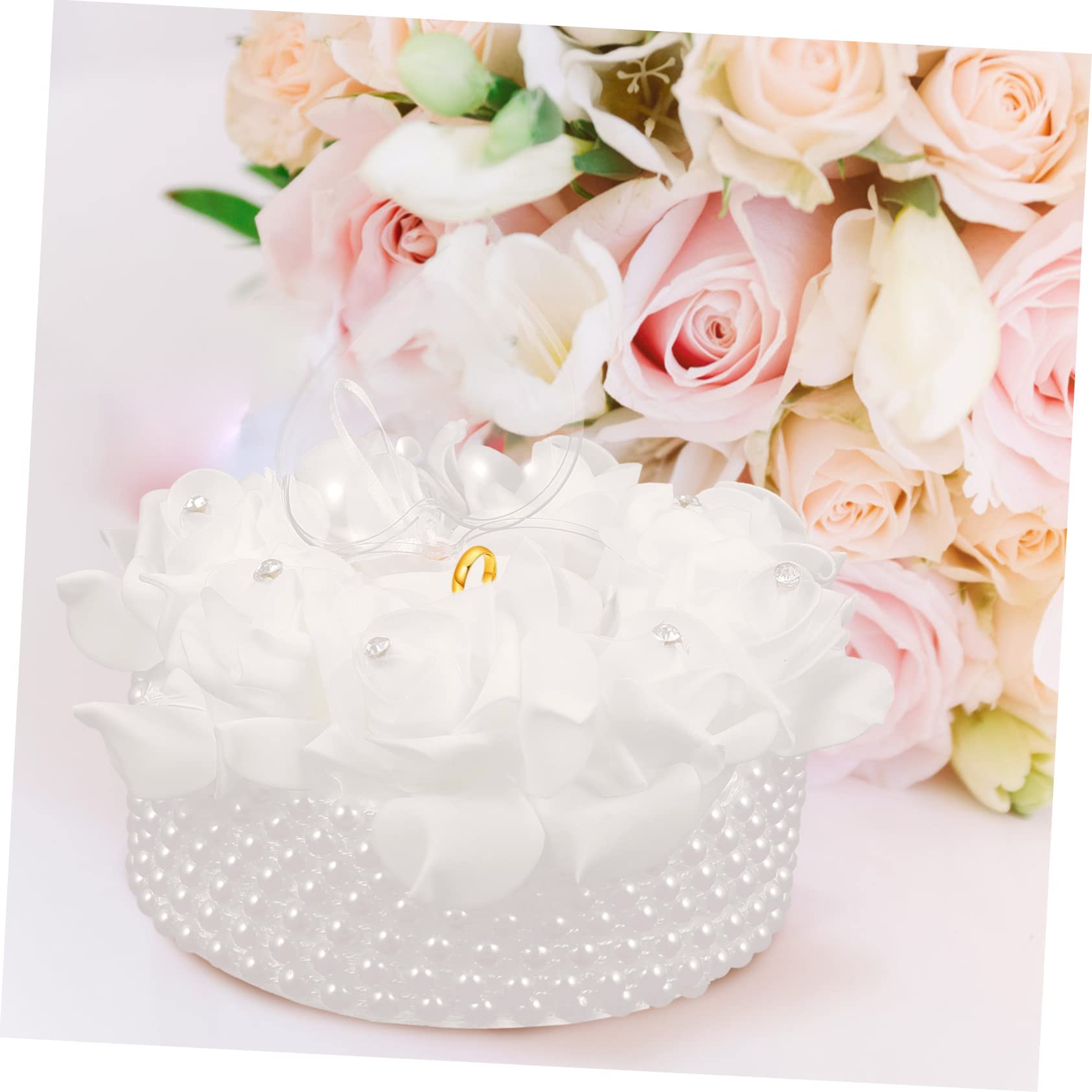 Ciieeo 3pièces Coussin Anneau De Mariage Forme De Gâteau avec Roses Boîte pour Cérémonie Fiançailles Et