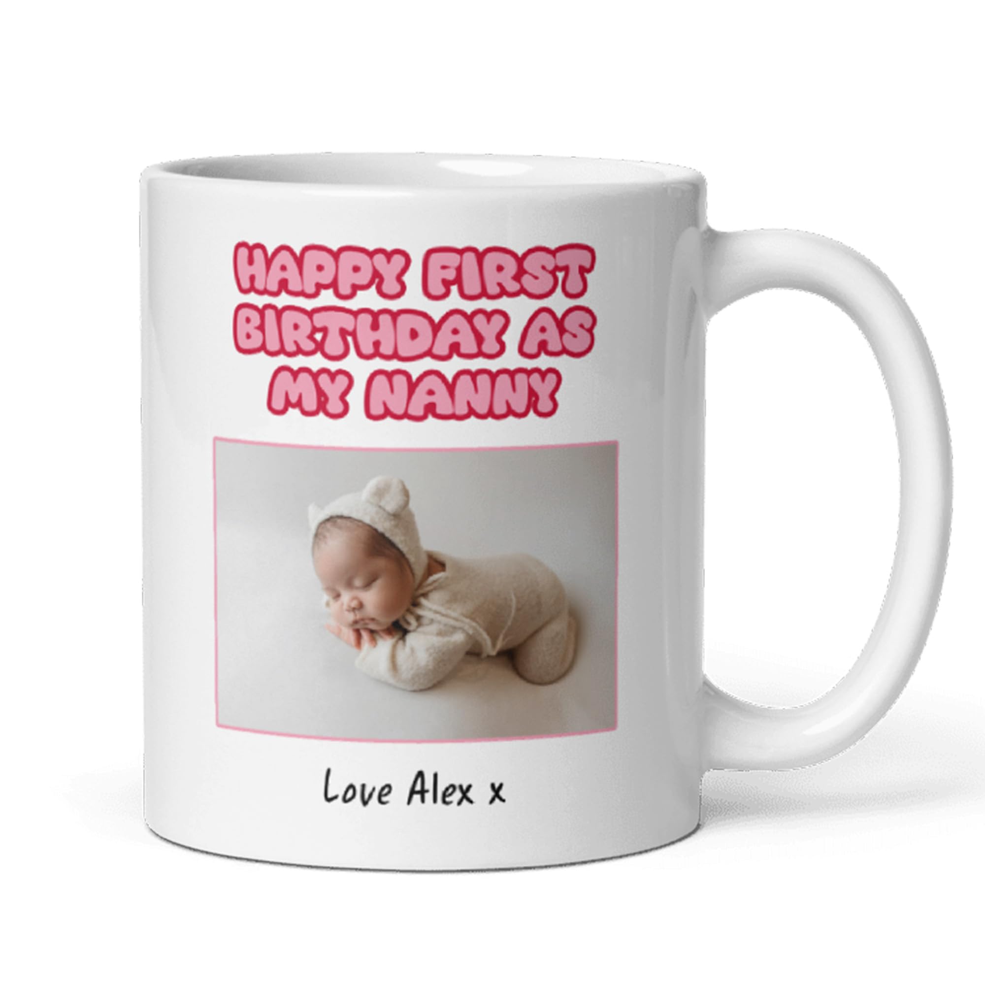 Confidently Quirky - Personalised First Birthday as My Nanny White Mug, Photo Gift for New Nanny, Gift from Grandchild, Custom Nanny Mug, New Nanny Birthday Keepsake