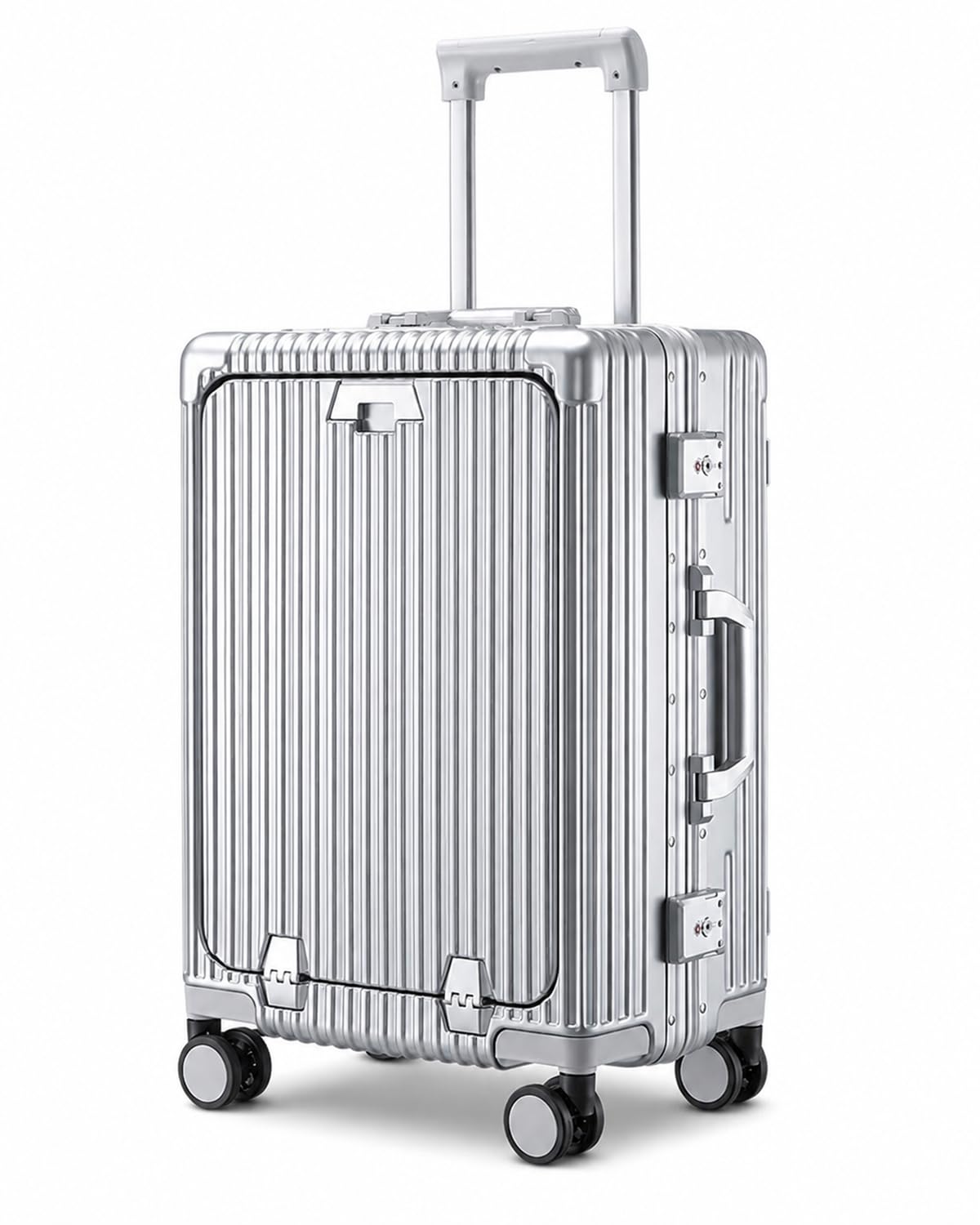 LANMOU Valigia da Cabina Rigida 56 cm, Telaio In Alluminio e PC, Argento | Trolley da Cabina con 4 Ruote, Serratura TSA, Porta USB, Portabicchieri, 56 x 35 x 23 cm