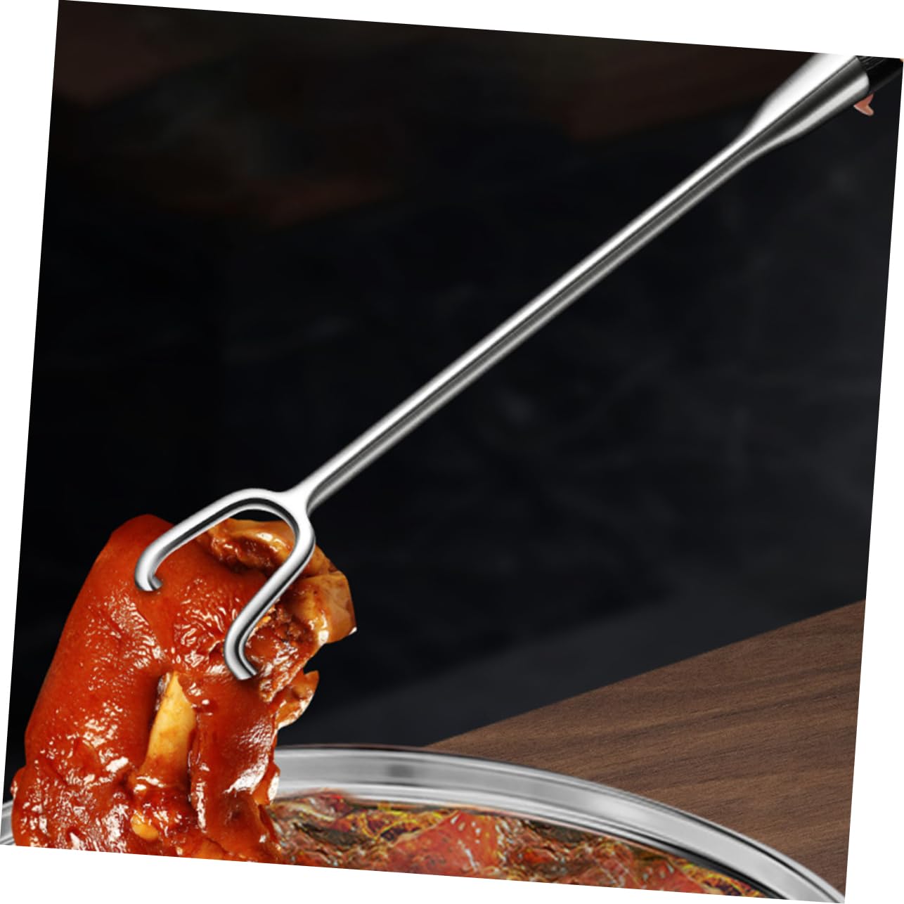 Amazon | OKUMEYR 木製ハンドル付きステンレス製肉フック グリル用食品 